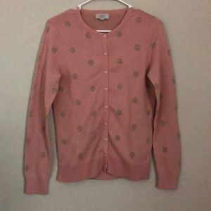 LOFT Pink and Gold Polkadot Cardigan Sweater